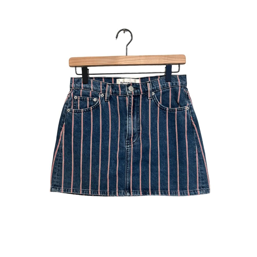 Reformation Ella Tommy Stripe Denim Mini Skirt Women's Size 26